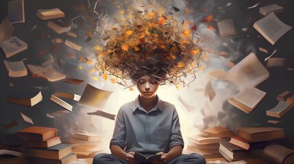 An illustrative concept representing Attention Deficit Hyperactivity Disorder (ADHD) Swirling thoughts, indicating hyperactivity, impulsivity, and inattention. Generative AI