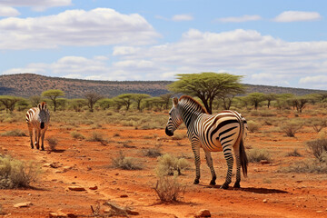 Zebras in tsavo east national park in kenya - obrazy, fototapety, plakaty