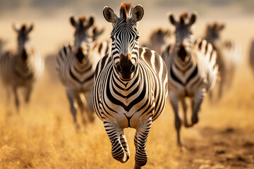 zebra running on savanna kenya tanzania national - obrazy, fototapety, plakaty