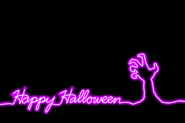 Happy Halloween logo text design. Hand zombie Neon and happy Halloween continuous line drawing. Vector with black lines isolated on white background