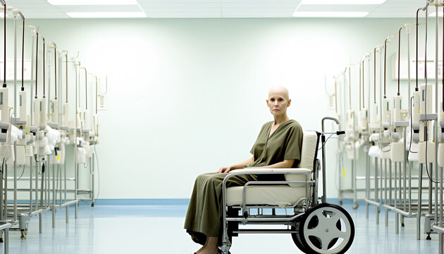 High quality stock photography of a proud bald woman in hospital.