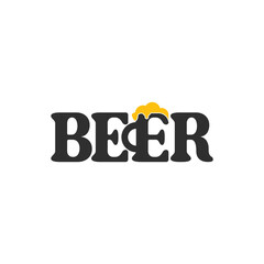 beer logo with wordmark design concept and abstract glass graphic on letter E for brand identity