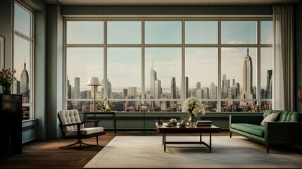 Fototapeta na wymiar Elegant Minimalism: Luxury Living Room in NYC - Generative AI Art