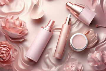 Blank cosmetic skincare makeup containers.
