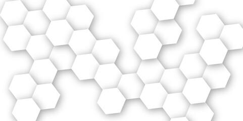 Abstract background with hexagons. Hexagonal structure futuristic white background and Embossed Hexagon, honeycomb white Background.  hexagon concept design abstract technology background.