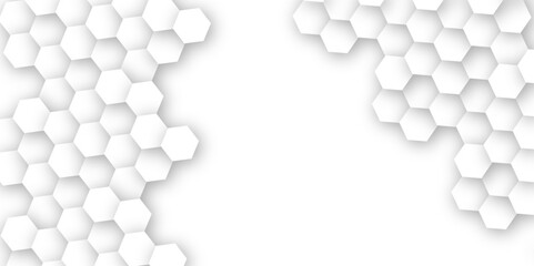 Abstract background with hexagons. Hexagonal structure futuristic white background and Embossed Hexagon, honeycomb white Background.  hexagon concept design abstract technology background.