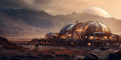 Human Colony on Mars: Red Horizon Settlement - generative ai