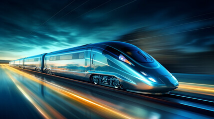 Fototapeta na wymiar Modern high speed train moves fast along the platform