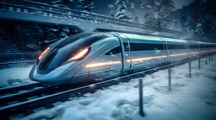 Futuristic Winter Train in Motion - generative ai