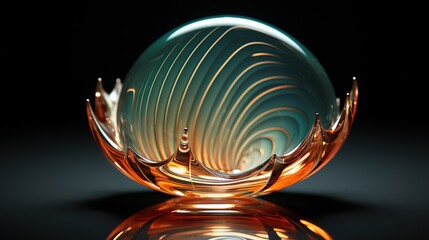  a glass bowl with a wavy design on it's surface.  generative ai