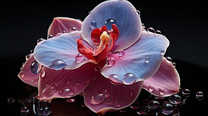  a pink and blue flower with drops of water on it.  generative ai