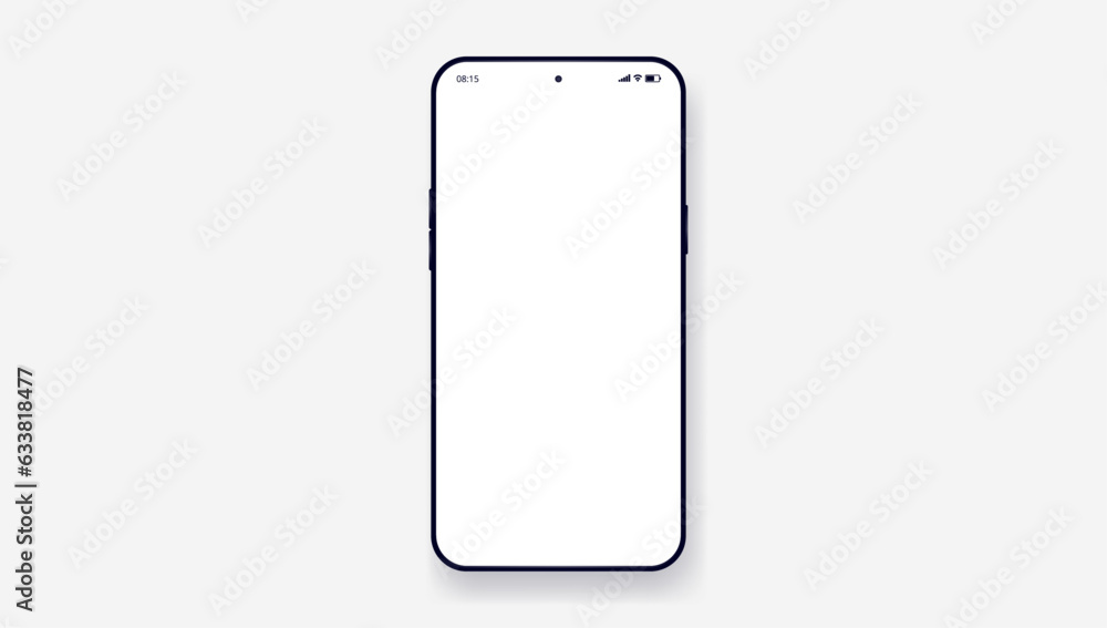 Poster mobile phone with slim frame vector mockup - illustration template of unbranded smartphone with blan