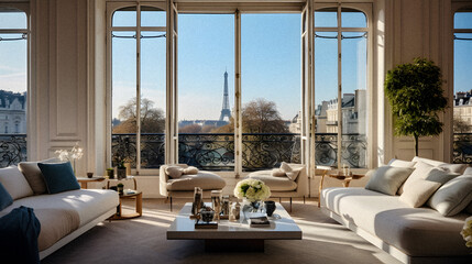 Elegant Parisian Living: Eiffel Tower View - generative ai