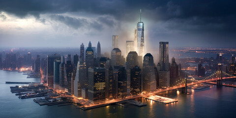 Fototapeta premium New York City in September 11 tragic events - Generative AI