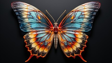  a colorful butterfly with wings spread out on a black background.  generative ai