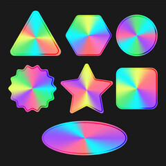Holographic rainbow stickers mockups. Holographic foil sticker for price tag.