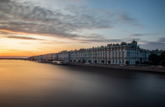 Sunrise over the Winter Palace in St Petersburg, Russia.
