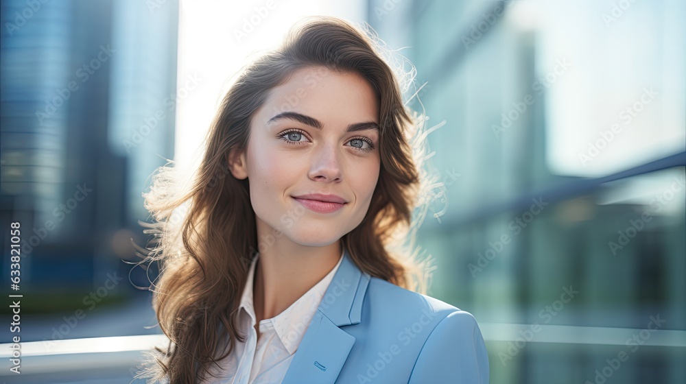 Wall mural Portrait of white business woman in suit.