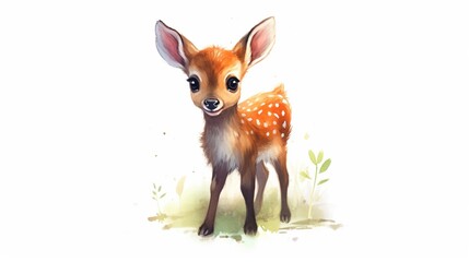 a small cute cartoon stained baby deer and roe with vi.Generative AI