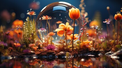  an image of a bubble with flowers in it and water.  generative ai