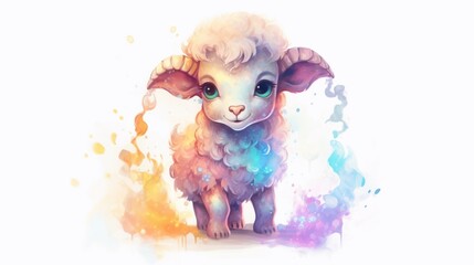 a small cute cartoon stained baby ram with vivid.Generative AI
