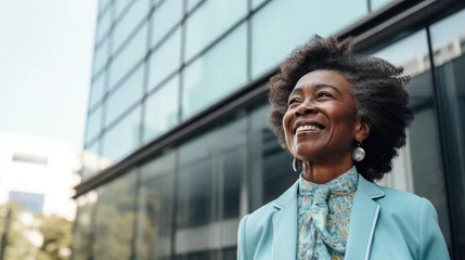 Foto op Plexiglas Senior black woman with smile in blue suit © AdriFerrer