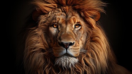 Naklejka na ściany i meble a close up of a lion's face with a black background. generative ai