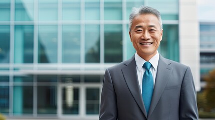 Portrait of asian older businessman in suit. - obrazy, fototapety, plakaty