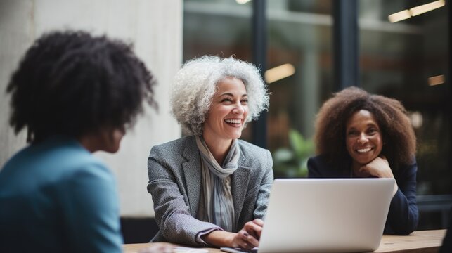 Women Working With Laptop In Suit With Business Building Background