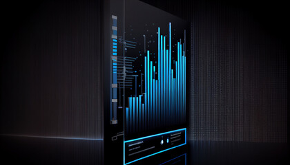  Blue bar chart on black background, investment concept, graph on digital screen, Ai generated image 