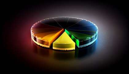 Glass morphism pie chart icon with colorful gradient light on dark background 3d render concept, background with rainbow, Ai generated image  