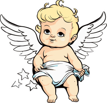Cute angel baby vector drawing