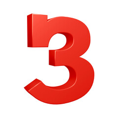 Fototapeta premium 3d number 3 design in red color for math, business and education concept