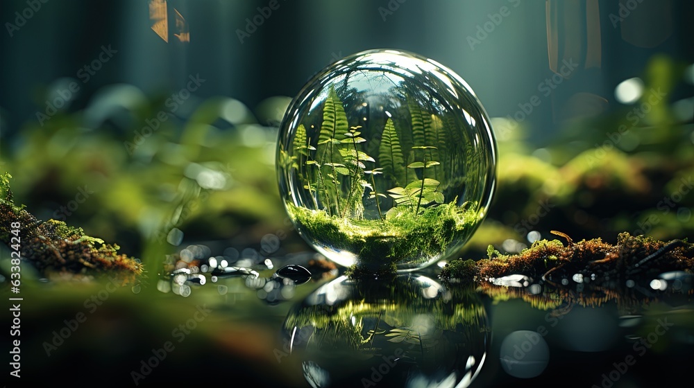 Wall mural  a glass ball with a plant inside of it on a table.  generative ai - Wall murals
