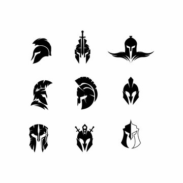 set of logo spartan helmet vector icon