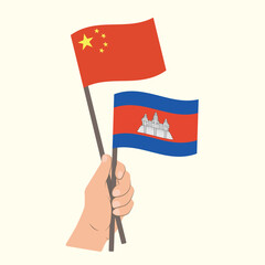 Flags of China and Cambodia, Hand Holding flags