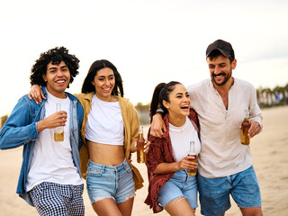 fun beach summer youth friend young woman group friendship happiness drink beer vacation sea leisure together man lifestyle holiday