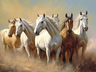 Horses illustration paintings of unique wall art generative ai