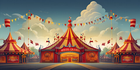 Vintage circus tent illustration background - obrazy, fototapety, plakaty