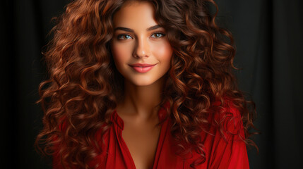 Fototapeta premium Captivating Beauty: Wavy-Haired Woman with a Chic Makeup Look
