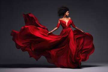 Afro Goddess in Flowing Red Gown