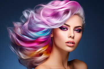 Naklejka premium Multi-Hued Hair and Artistic Makeup