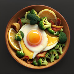 上から見た目玉焼きとブロッコリーを使った料理
