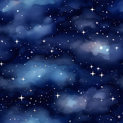 Watercolor dark night sky filled with stars hd seamless pattern, ai generated