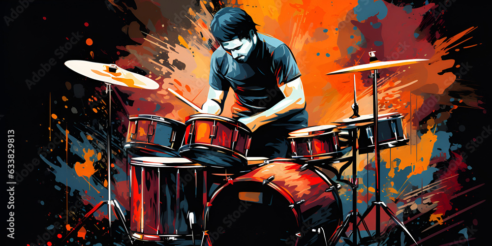 Wall mural Drummer colorful illustration art background