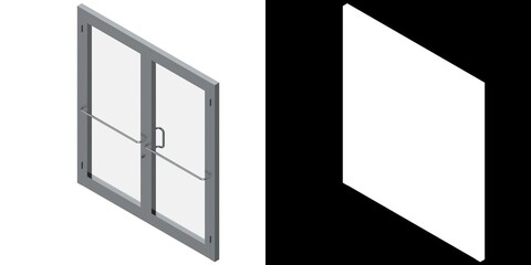 3D rendering illustration of a double storefront glass door
