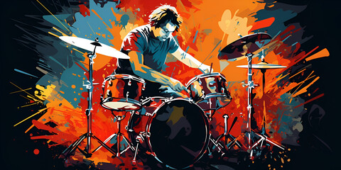 Drummer colorful illustration art background - obrazy, fototapety, plakaty