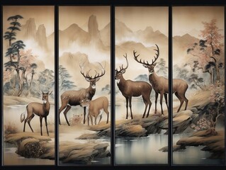 Deers illustration paintings of unique wall art generative ai