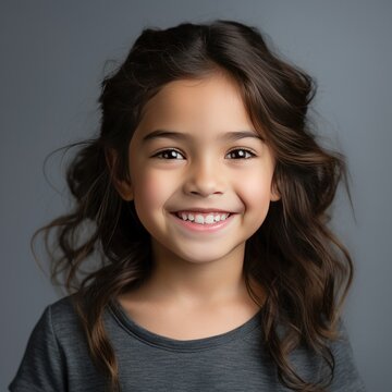 Portrait of a Young Hispanic Girl Headshot on a Grey Background