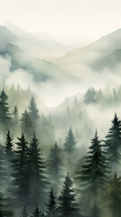 Watercolor lavender transquil forest with tree silhouettes hd phone wallpaper, ai generated